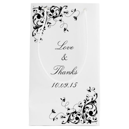 Elegante Wirbel Schwarz-Weiß-Hochzeit Kleine Geschenktüte (Vorderseite)
