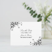 Elegante Wirbel Schwarz-Weiß-Hochzeit speichern da Ankündigungspostkarte (Stehend Vorderseite)