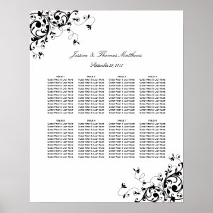 Elegante Wirbel Schwarz-Weiß-Hochzeitskizze Poster