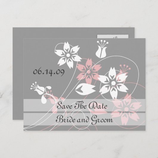Elegante Wirbel und Blume Save the Date Postkarten (Vorne/Hinten)