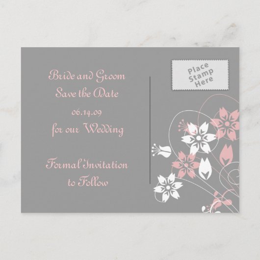 Elegante Wirbel und Blume Save the Date Postkarten (Rückseite)