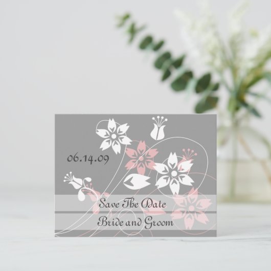 Elegante Wirbel und Blume Save the Date Postkarten (Stehend Vorderseite)