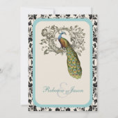 elegante Wirbel Vintage Pfauenhochzeit Einladung (Rückseite)