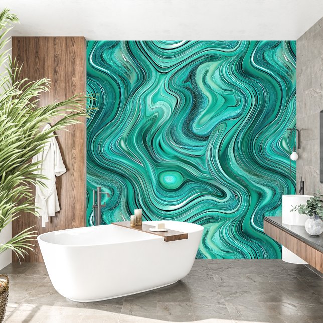 Elegante, wirbelnde Waves Liquid Turquoise Agate Tapete (Elegant swirling Waves Liquid Turquoise Agate Wallpaper)