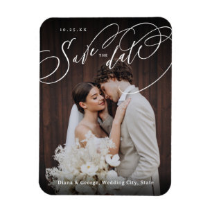 Elegante Wirbelschrift Foto-Hochzeit Termin vormer Magnet