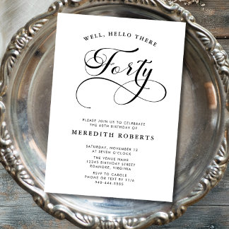 Elegante Wirble Kalligraphie 40. Geburtstag Party Einladung