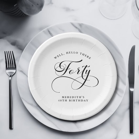 Elegante Wirble Kalligraphie 40. Geburtstag Party Pappteller