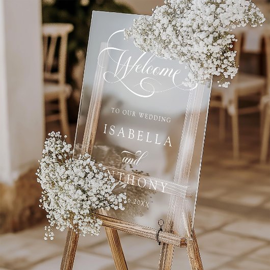 Elegante Wirble Kalligraphie-Hochzeit Willkommen Acrylschild