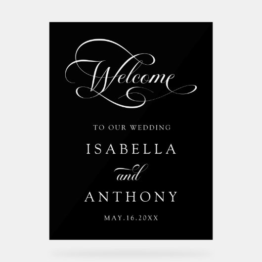 Elegante Wirble Kalligraphie Hochzeitwillkommen Sc Acrylschild (Vorderseite)