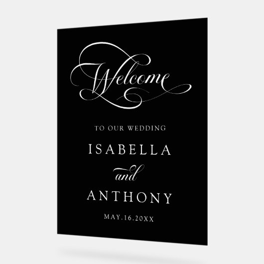 Elegante Wirble Kalligraphie Hochzeitwillkommen Sc Acrylschild (Winkel)