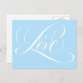 Elegante Wirble Kalligraphie LIEBE Wedding Blue Postkarte (Vorne/Hinten)