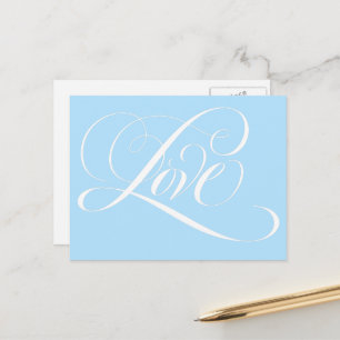 Elegante Wirble Kalligraphie LIEBE Wedding Blue Postkarte