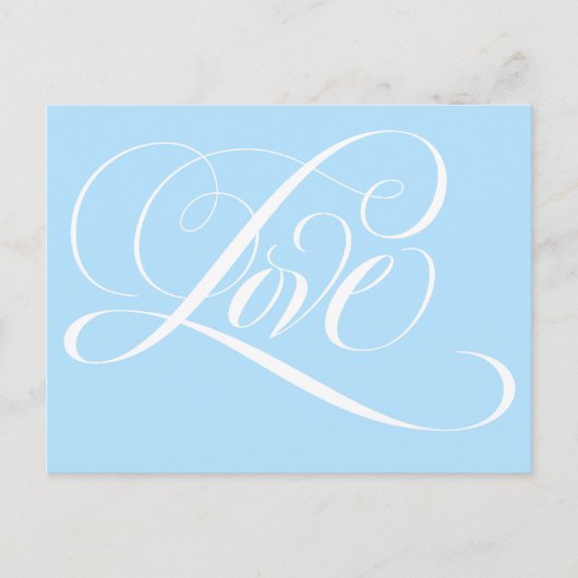 Elegante Wirble Kalligraphie LIEBE Wedding Blue Postkarte (Vorderseite)