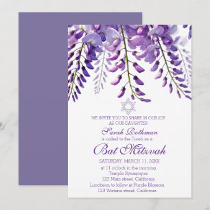Elegante Wisteria-Blüten-Lila Bat Mitzvah Einladung