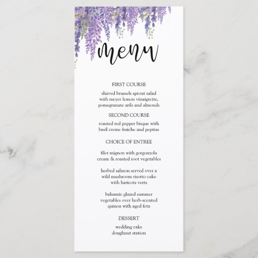 Elegante Wisteria tree Wedding Menu Menükarte (Vorderseite)