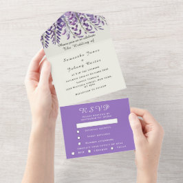 Elegante Wisteria Watercolor Lila Lilac Wedding All In One Einladung
