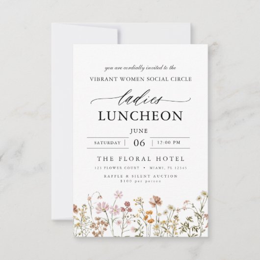 Elegante Wohltätigkeit Mittagessen Wasserfarbene W Einladung (Vorderseite)