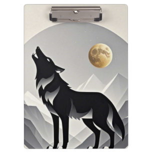 Elegante Wolfsilhouette Schwarz Grau Minimalistisc Klemmbrett