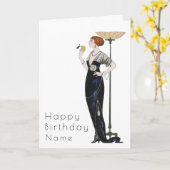 Elegante Woman Art Deco Karte (Gelbe Blume)