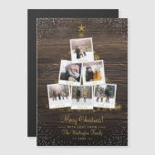 Elegante Wood & Gold Weihnachts-Multi Foto Collage Magnetkarte (Vorne/Hinten)