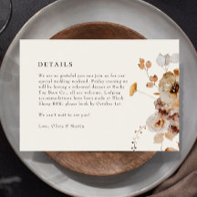 Elegante Woodland Fall Floral Wedding Details Card