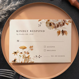 Elegante Woodland Fall Floral Wedding Response Car RSVP Karte