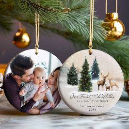 Elegante Woodland-Familie von Drei Foto Weihnachte Keramik Ornament