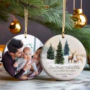 Elegante Woodland-Familie von Drei Foto Weihnachte Keramik Ornament