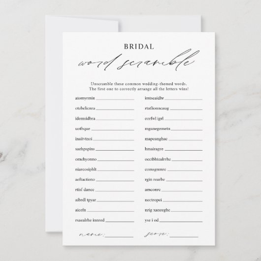 Elegante Word Scramble Brautparty Game Card Einladung (Vorderseite)