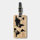 Elegante World Traveller Map Holzname Mit Monogram Gepäckanhänger (Vorderseite vertikal)