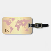 Elegante World Traveller Map Mit Monogramm Name Gepäckanhänger (Vorderseite horizontal)