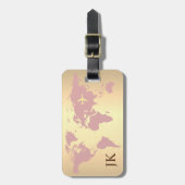 Elegante World Traveller Map Mit Monogramm Name Gepäckanhänger (Vorderseite vertikal)