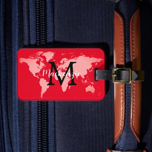 Elegante World Traveller Map Mit Monogramm Name Gepäckanhänger (Vorderseite Insitu 4)