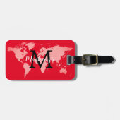 Elegante World Traveller Map Mit Monogramm Name Gepäckanhänger (Vorderseite horizontal)