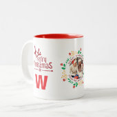 Elegante Wreath Christmas Foto Family Monogram Zweifarbige Tasse (Vorderseite Links)