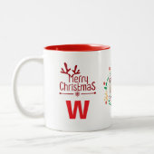 Elegante Wreath Christmas Foto Family Monogram Zweifarbige Tasse (Links)