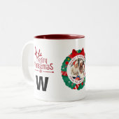 Elegante Wreath Christmas Foto Family Monogram Zweifarbige Tasse (Vorderseite Links)