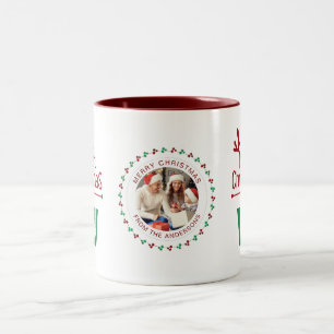 Elegante Wreath Christmas Foto Family Monogram Zweifarbige Tasse