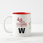 Elegante Wreath Christmas Foto Family Monogram Zweifarbige Tasse (Links)