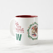 Elegante Wreath Christmas Foto Family Monogram Zweifarbige Tasse (Vorderseite Links)