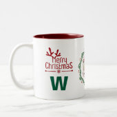 Elegante Wreath Christmas Foto Family Monogram Zweifarbige Tasse (Links)