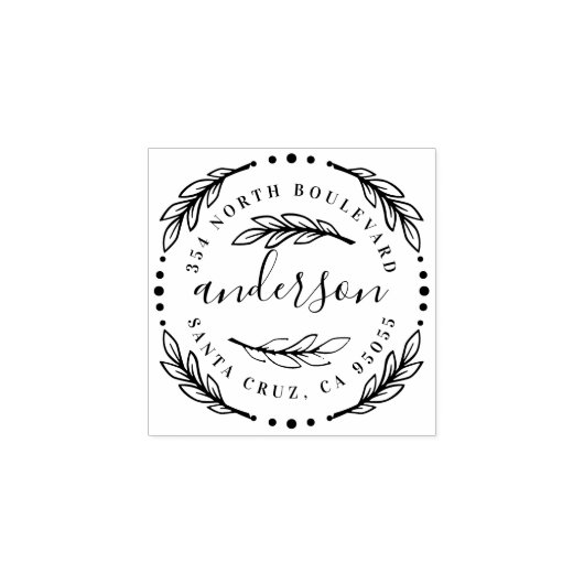 Elegante Wreath Circular Nachname-Rücksendeadresse Gummistempel (Prägung)