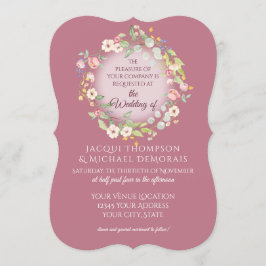 Elegante Wreath Dusty Pink Roses Blumenhochzeit Einladung