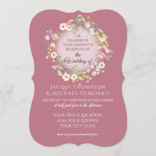 Elegante Wreath Dusty Pink Roses Blumenhochzeit Einladung