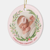 Elegante Wreath First Christmas Foto Pink Keramik Ornament (Links)