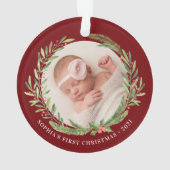 Elegante Wreath First Christmas Foto Red Ornament (Rückseite)