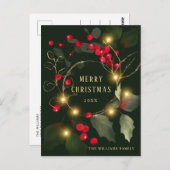 Elegante Wreath Holly Berry Pine Forest Christmas Postkarte (Vorne/Hinten)