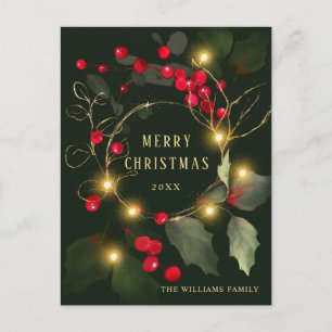 Elegante Wreath Holly Berry Pine Forest Christmas Postkarte