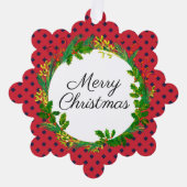 Elegante Wreath Modern Red Add Name Weihnachten Ornament Karte (Vorderseite)