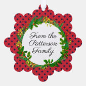 Elegante Wreath Modern Red Add Name Weihnachten Ornament Karte (Rückseite)